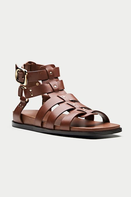 Oroh_Brown Metallic Thread Stud Gladiator Sandals _Online_at_Aza_Fashions