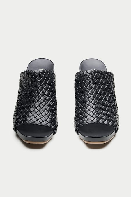 Shop Oroh Black Woven Strap Wedges at Aza Fashions Shop_Oroh_Black Woven Strap Wedges _at_Aza_Fashions