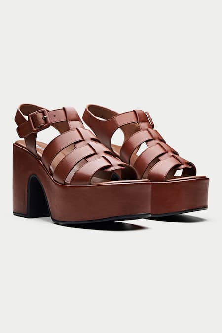 Shop Oroh Brown Woven Gladiator Platform Sandals Online at Aza Fashions Shop_Oroh_Brown Woven Gladiator Platform Sandals _Online_at_Aza_Fashions
