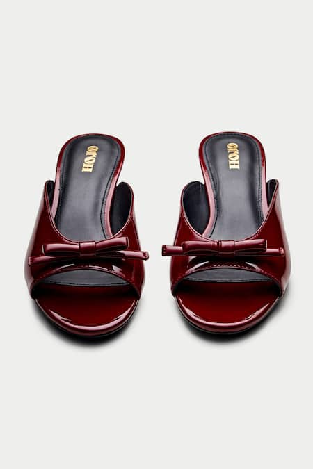 Shop_Oroh_Maroon Bows Embellished Peep-toe Mules _at_Aza_Fashions