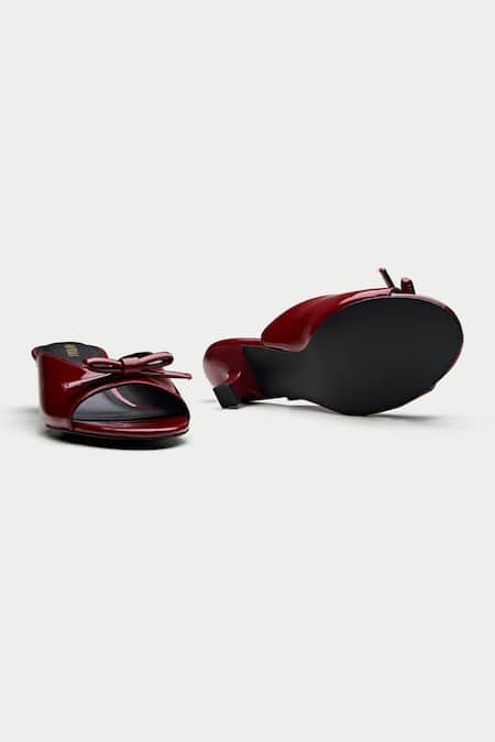 Oroh_Maroon Bows Embellished Peep-toe Mules _Online_at_Aza_Fashions