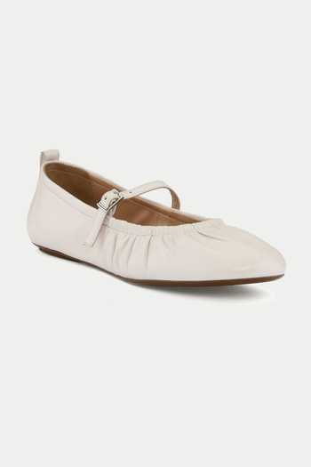 Buy Oroh White Genuine Leather Buckled Ballerina Flats Online at Aza Fashions Buy_Oroh_White Genuine Leather Buckled Ballerina Flats _Online_at_Aza_Fashions