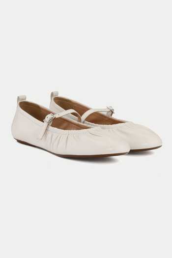 Shop Oroh White Genuine Leather Buckled Ballerina Flats Online at Aza Fashions Shop_Oroh_White Genuine Leather Buckled Ballerina Flats _Online_at_Aza_Fashions