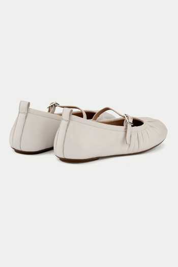 Oroh White Genuine Leather Buckled Ballerina Flats at Aza Fashions Oroh_White Genuine Leather Buckled Ballerina Flats _at_Aza_Fashions
