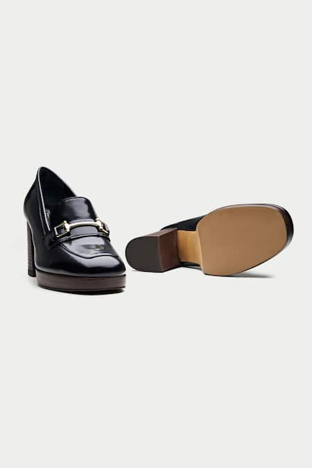 Oroh_Black Buckles Chunky Loafer Heels _Online_at_Aza_Fashions