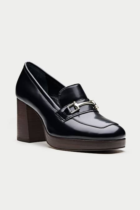 Shop_Oroh_Black Buckles Chunky Loafer Heels _Online_at_Aza_Fashions