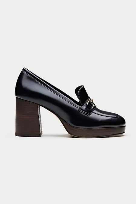 Oroh_Black Buckles Chunky Loafer Heels _at_Aza_Fashions