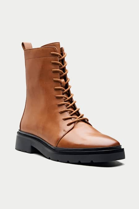 Oroh_Brown Tan Lace Up Ankle Boots _Online_at_Aza_Fashions