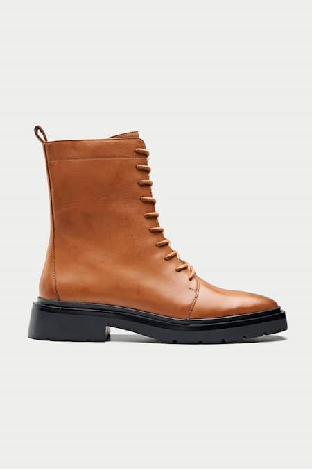 Buy_Oroh_Brown Tan Lace Up Ankle Boots _Online_at_Aza_Fashions