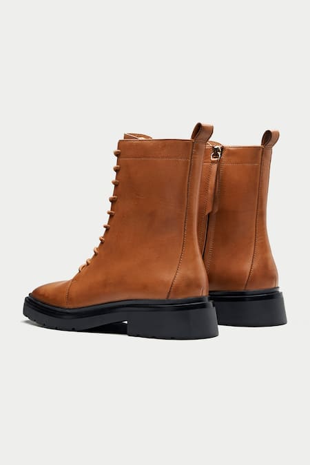 Shop_Oroh_Brown Tan Lace Up Ankle Boots _Online_at_Aza_Fashions