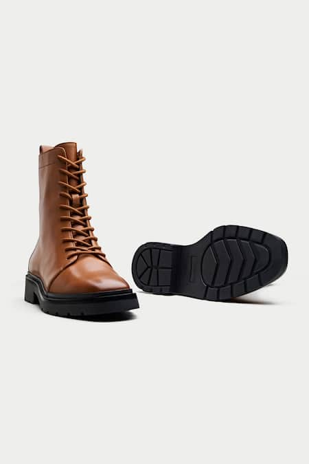 Oroh_Brown Tan Lace Up Ankle Boots _at_Aza_Fashions