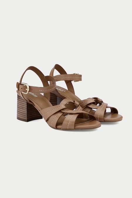 Shop_Oroh_Brown Tan Criss Cross Block Heel Sandals _Online_at_Aza_Fashions