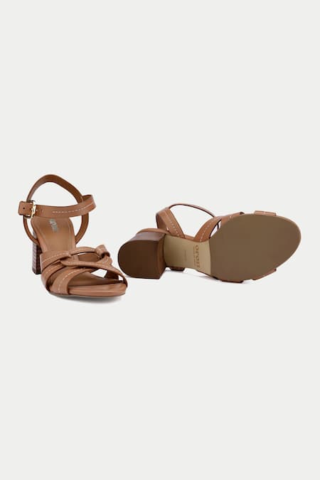 Buy_Oroh_Brown Tan Criss Cross Block Heel Sandals 
