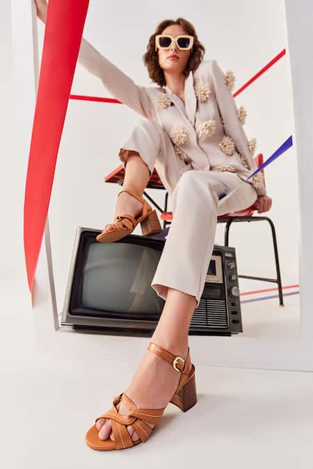 Shop_Oroh_Brown Tan Criss Cross Block Heel Sandals 