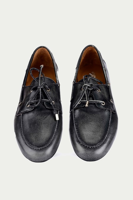 Shop_Oroh_Gray Grey Designer Leather Loafers _at_Aza_Fashions
