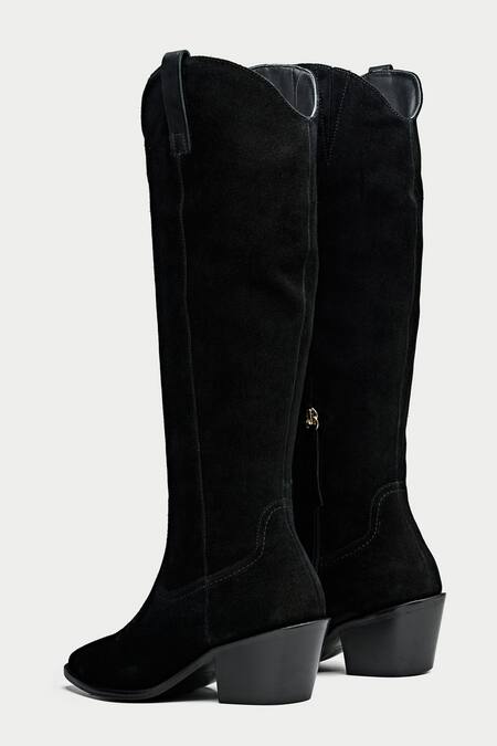 Oroh_Black Suede Knee High Boots _Online_at_Aza_Fashions
