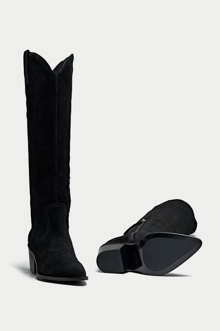 Oroh_Black Suede Knee High Boots _at_Aza_Fashions