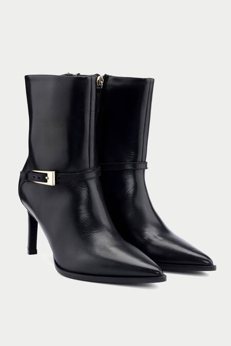 Shop_Oroh_Black Buckles Chic Pointed Toe Ankle Boots _Online_at_Aza_Fashions