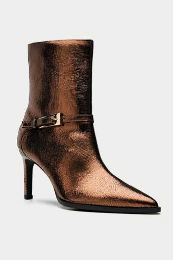 Oroh Brown Buckles Metal Detail Ankle Boots Online at Aza Fashions Oroh_Brown Buckles Metal Detail Ankle Boots _Online_at_Aza_Fashions