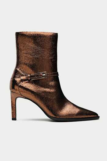 Shop Oroh Brown Buckles Metal Detail Ankle Boots Online at Aza Fashions Shop_Oroh_Brown Buckles Metal Detail Ankle Boots _Online_at_Aza_Fashions