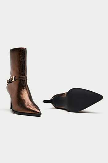 Oroh Brown Buckles Metal Detail Ankle Boots at Aza Fashions Oroh_Brown Buckles Metal Detail Ankle Boots _at_Aza_Fashions