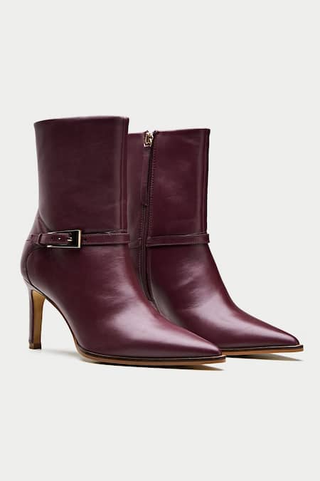 Oroh Maroon Buckles Metal Ankle Boots 