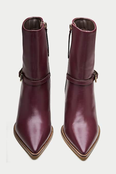 Oroh Maroon Metal Buckle Ankle Boots 