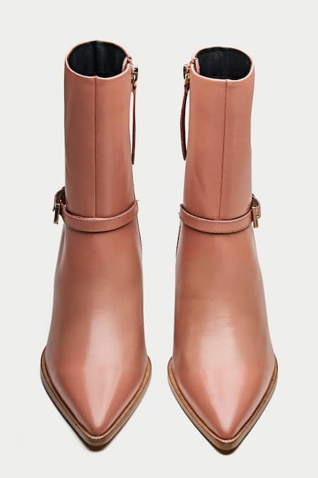 Shop Oroh Pink Buckles Detail Ankle Boots at Aza Fashions Shop_Oroh_Pink Buckles Detail Ankle Boots _at_Aza_Fashions