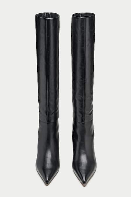 Shop Oroh Black Genuine Leather Pointed Toe Boots at Aza Fashions Shop_Oroh_Black Genuine Leather Pointed Toe Boots _at_Aza_Fashions