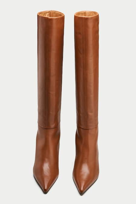 Shop Oroh Brown Tan Pointed Toe Knee High Boots at Aza Fashions Shop_Oroh_Brown Tan Pointed Toe Knee High Boots _at_Aza_Fashions