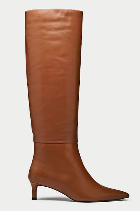 Buy Oroh Brown Tan Pointed Toe Knee High Boots Online at Aza Fashions Buy_Oroh_Brown Tan Pointed Toe Knee High Boots _Online_at_Aza_Fashions