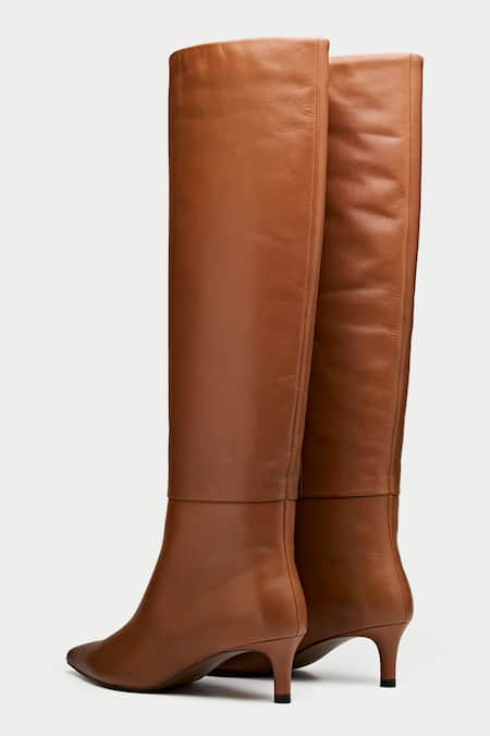 Shop Oroh Brown Tan Pointed Toe Knee High Boots Online at Aza Fashions Shop_Oroh_Brown Tan Pointed Toe Knee High Boots _Online_at_Aza_Fashions