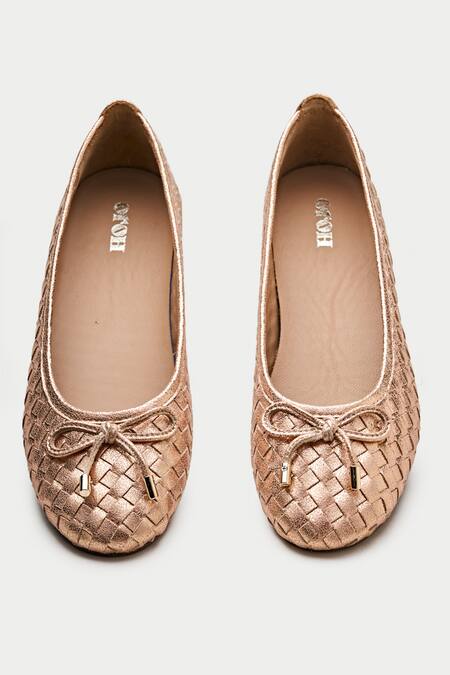 Shop_Oroh_Rose Gold Woven Ballerinas _at_Aza_Fashions