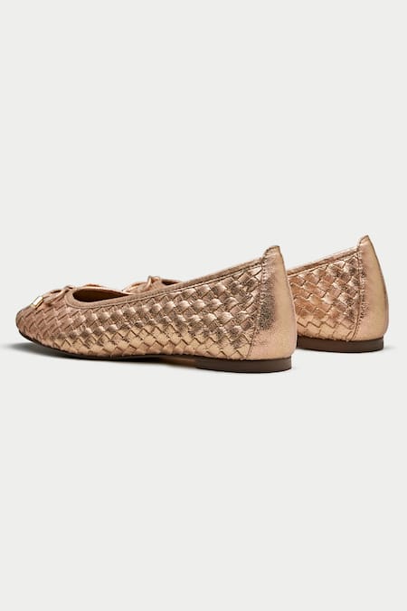 Oroh_Rose Gold Woven Ballerinas _Online_at_Aza_Fashions