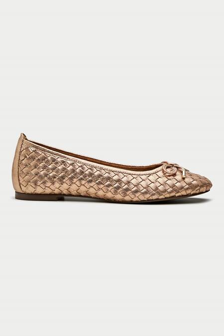 Shop_Oroh_Rose Gold Woven Ballerinas _Online_at_Aza_Fashions