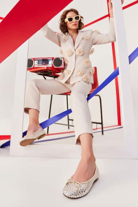 Shop Oroh Gold Woven Designer Ballerinas Shop_Oroh_Gold Woven Designer Ballerinas