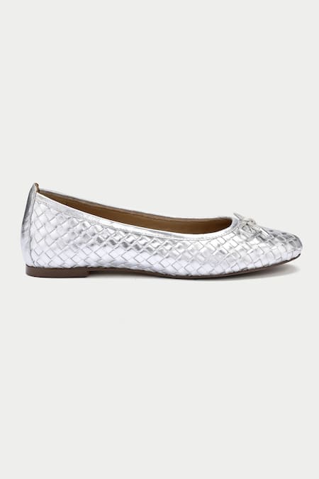 Oroh_Silver Woven Ballerinas With Bow Tassel _Online_at_Aza_Fashions