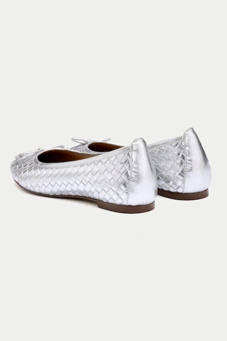 Shop_Oroh_Silver Woven Ballerinas With Bow Tassel _Online_at_Aza_Fashions