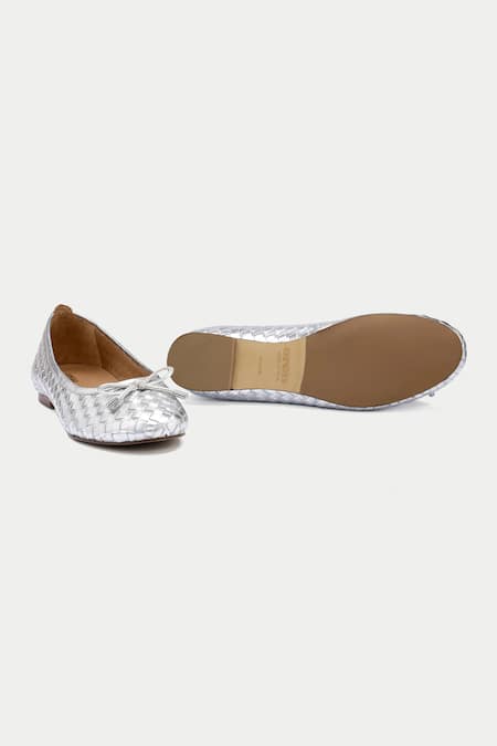 Oroh_Silver Woven Ballerinas With Bow Tassel _at_Aza_Fashions