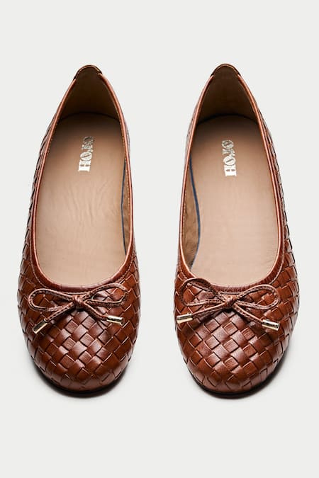 Shop_Oroh_Brown Textured Ballerinas With Bow Tassel _at_Aza_Fashions