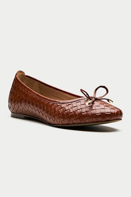 Oroh_Brown Textured Ballerinas With Bow Tassel _Online_at_Aza_Fashions