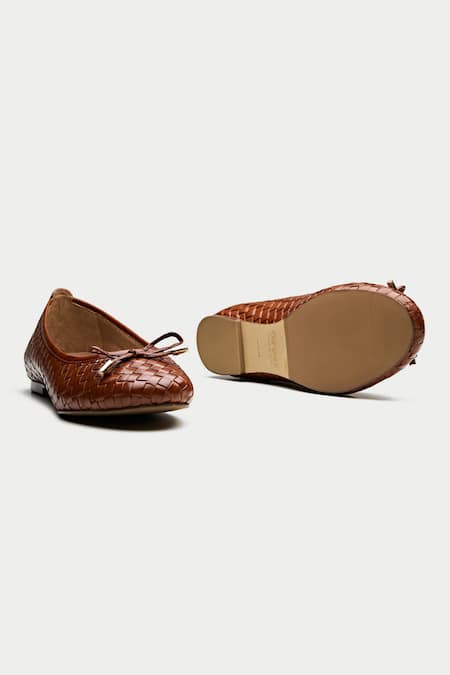 Oroh_Brown Textured Ballerinas With Bow Tassel _at_Aza_Fashions