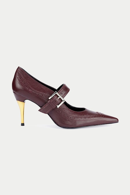 OROH_Maroon Tapered Toe Mary Janes _Online_at_Aza_Fashions