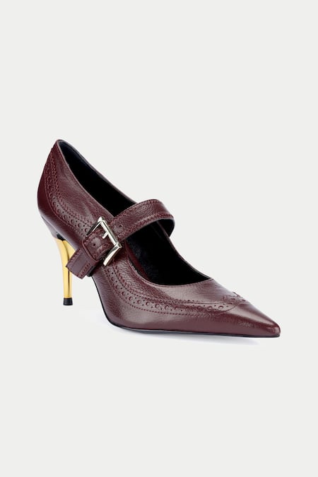Buy_OROH_Maroon Tapered Toe Mary Janes _Online_at_Aza_Fashions