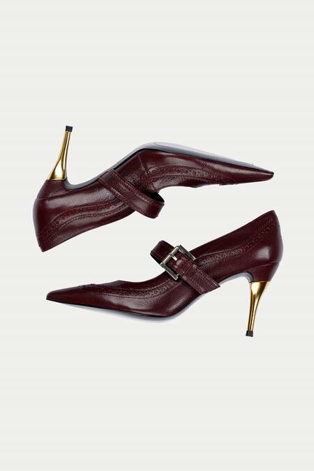Buy_OROH_Maroon Tapered Toe Mary Janes 