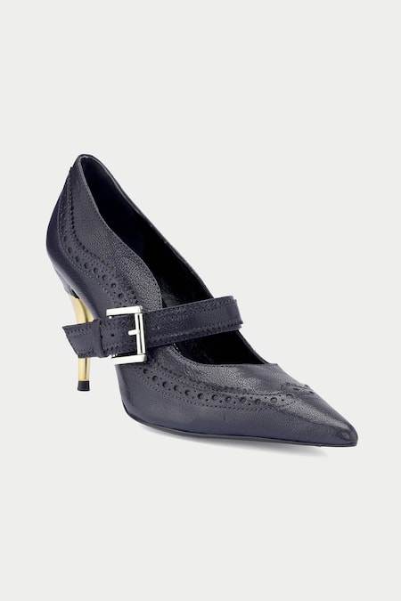Buy_Oroh_Blue Buckles Navy Leather Mary Janes With _Online_at_Aza_Fashions