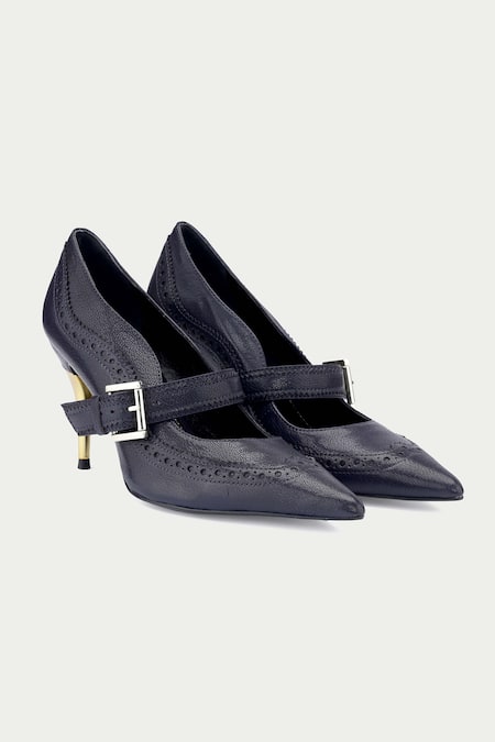 Shop_Oroh_Blue Buckles Navy Leather Mary Janes With _Online_at_Aza_Fashions