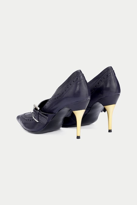 Oroh_Blue Buckles Navy Leather Mary Janes With _at_Aza_Fashions