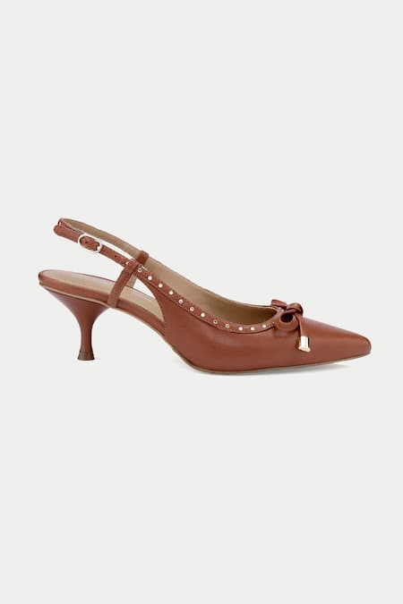 Oroh Brown Bows, Studs Tan Tapered Toe Pump Heels With Online at Aza Fashions Oroh_Brown Bows, Studs Tan Tapered Toe Pump Heels With _Online_at_Aza_Fashions