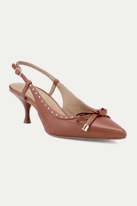 Buy Oroh Brown Bows, Studs Tan Tapered Toe Pump Heels With Online at Aza Fashions Buy_Oroh_Brown Bows, Studs Tan Tapered Toe Pump Heels With _Online_at_Aza_Fashions